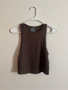 Brown ribbed cropped tank medium